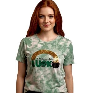 St. Patrick’s Day I make my own luck tee tie dye sequins pot of gold large